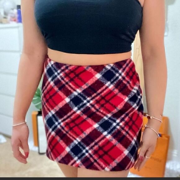 Red Plaid Wool Mini Skirt size small Holiday Christmas Forever 21 - Picture 1 of 5
